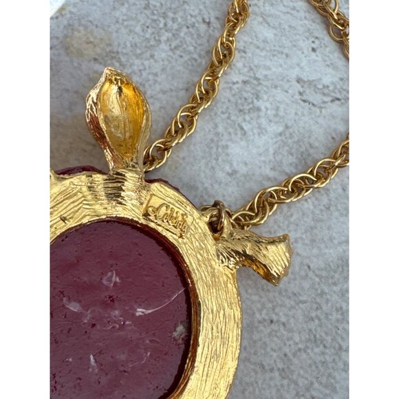 Vintage 1960s Signed Celebrity Gold Turtle Necklace with Marbled Shell - Picture 6 of 6